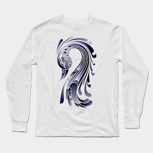 Decorative Swan Slick Curvy Neck Side Profile Illustration Long Sleeve T-Shirt